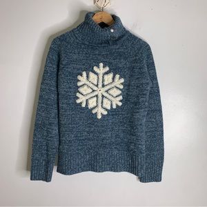 Sundance Stratton Turtleneck Sweater Blue Ivory Snowflake Size M CP